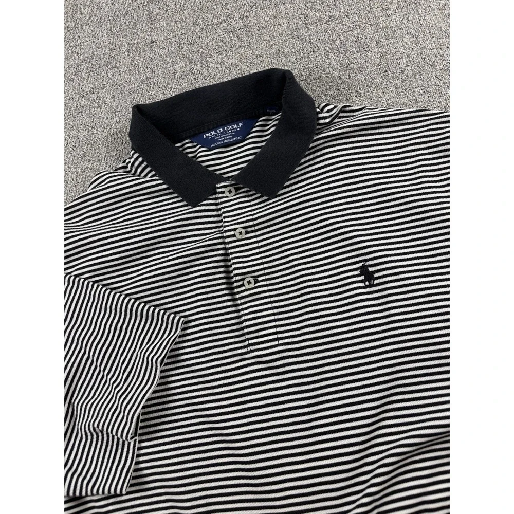 Polo Ralph Lauren Shirt Mens XL Black White Striped Golf Moisture Management